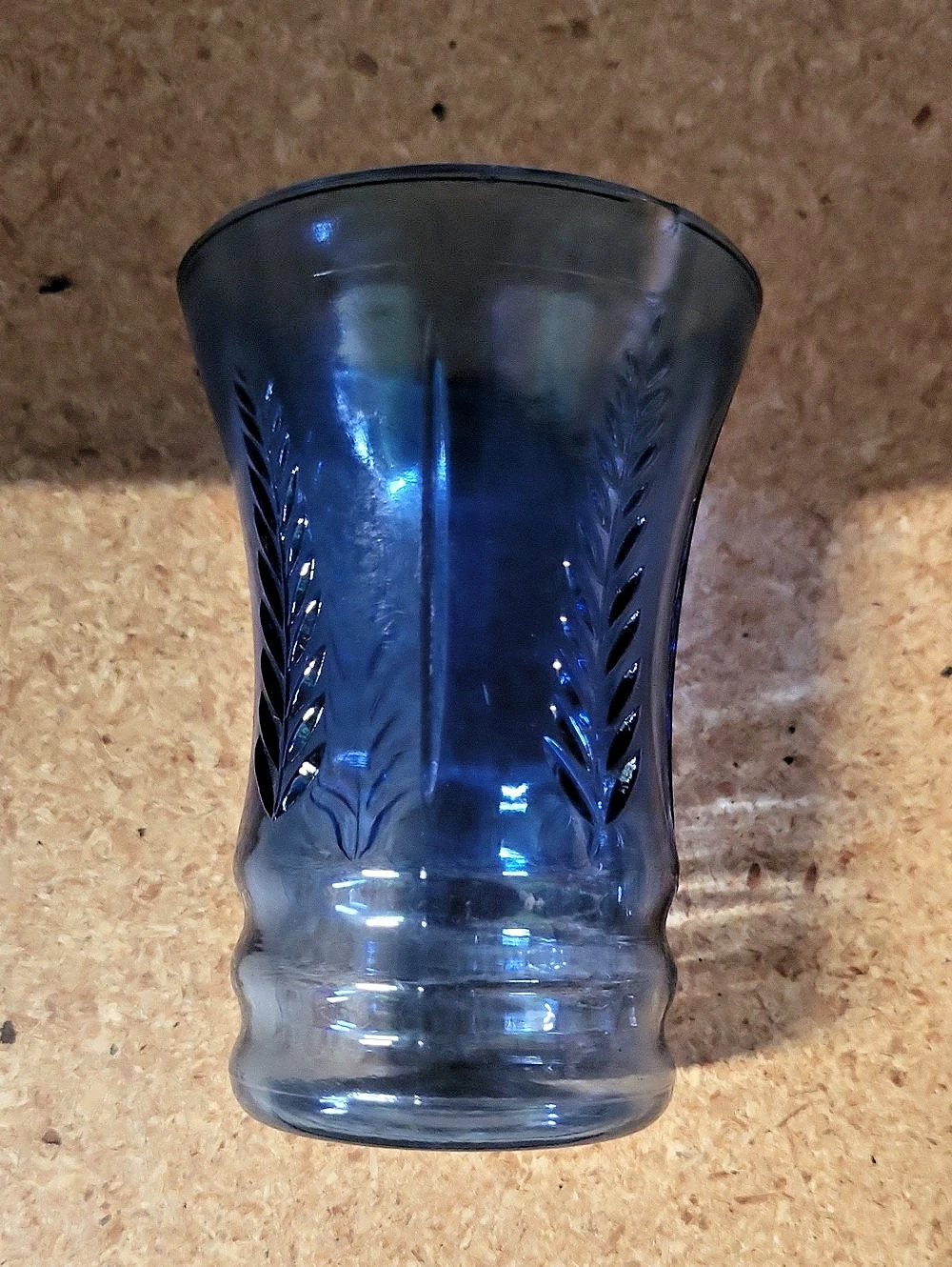 Blue Glass Tumbler with Leaf Detail